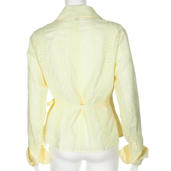 Swarri Wrap Top Womens Large Yellow Eyelet V Neck French Cuffed Cotton - Picture 5 of 9